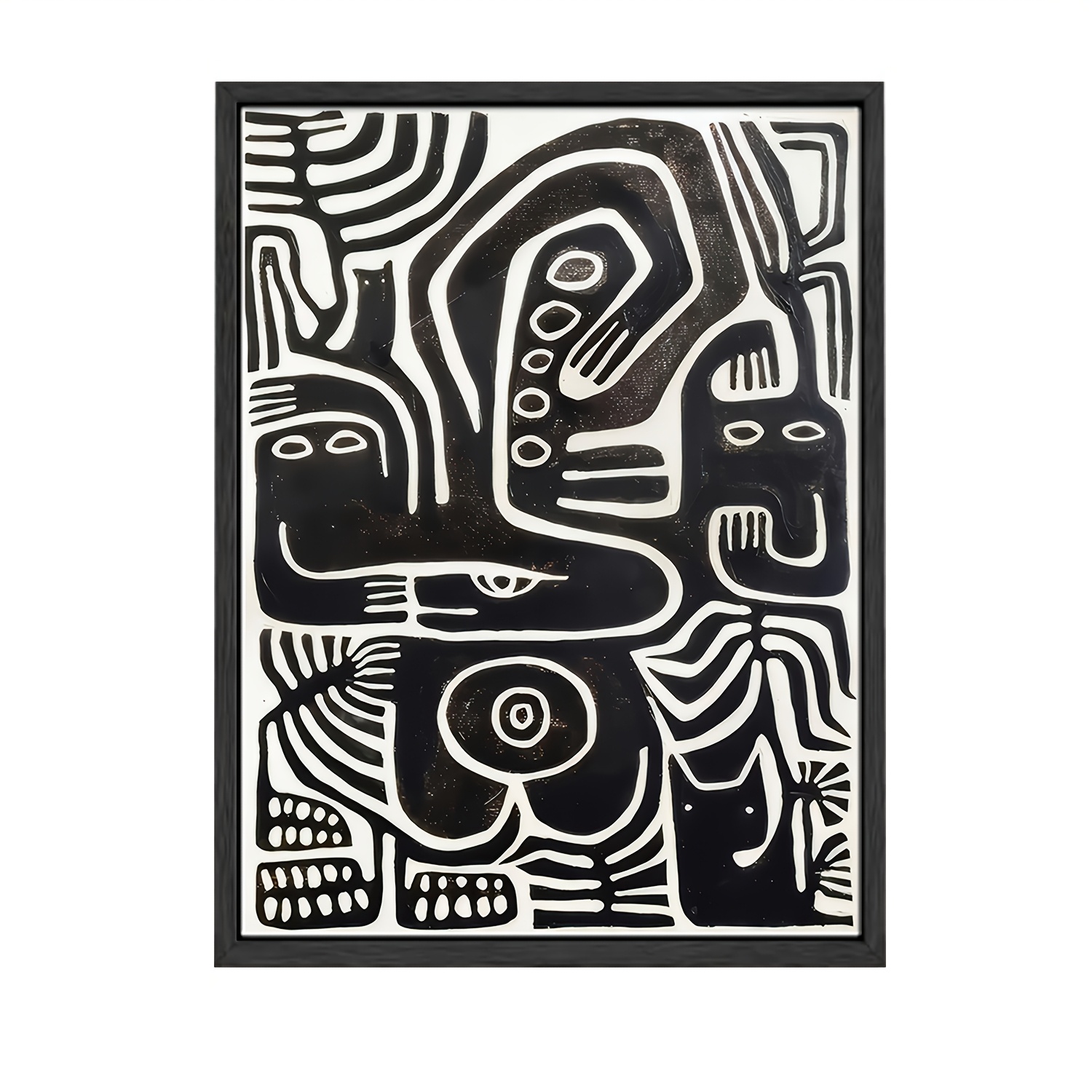 TEMU 1pc Modern Abstract Black And White Wall Art, Oil Painting Canvas Print, Contemporary Artwork, 15.7x23.6 Inches, With Black Frame, For Living