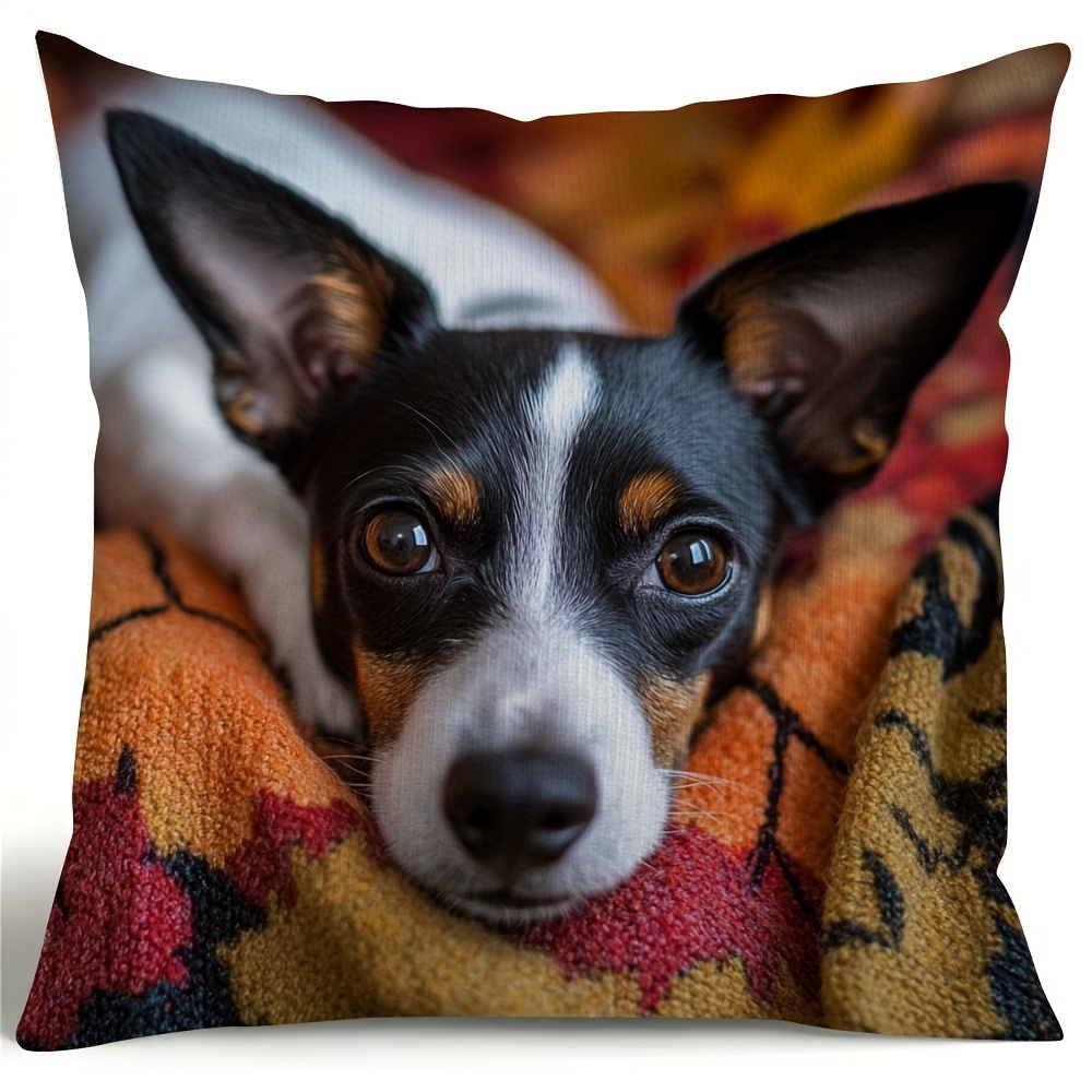 TEMU 1 Comfortable Fox Terrier Print Pillow Cover, Zipper Closure, Single-sided Print, 18x18 Inches, Short Plush Cushion Cover, Machine Washable,