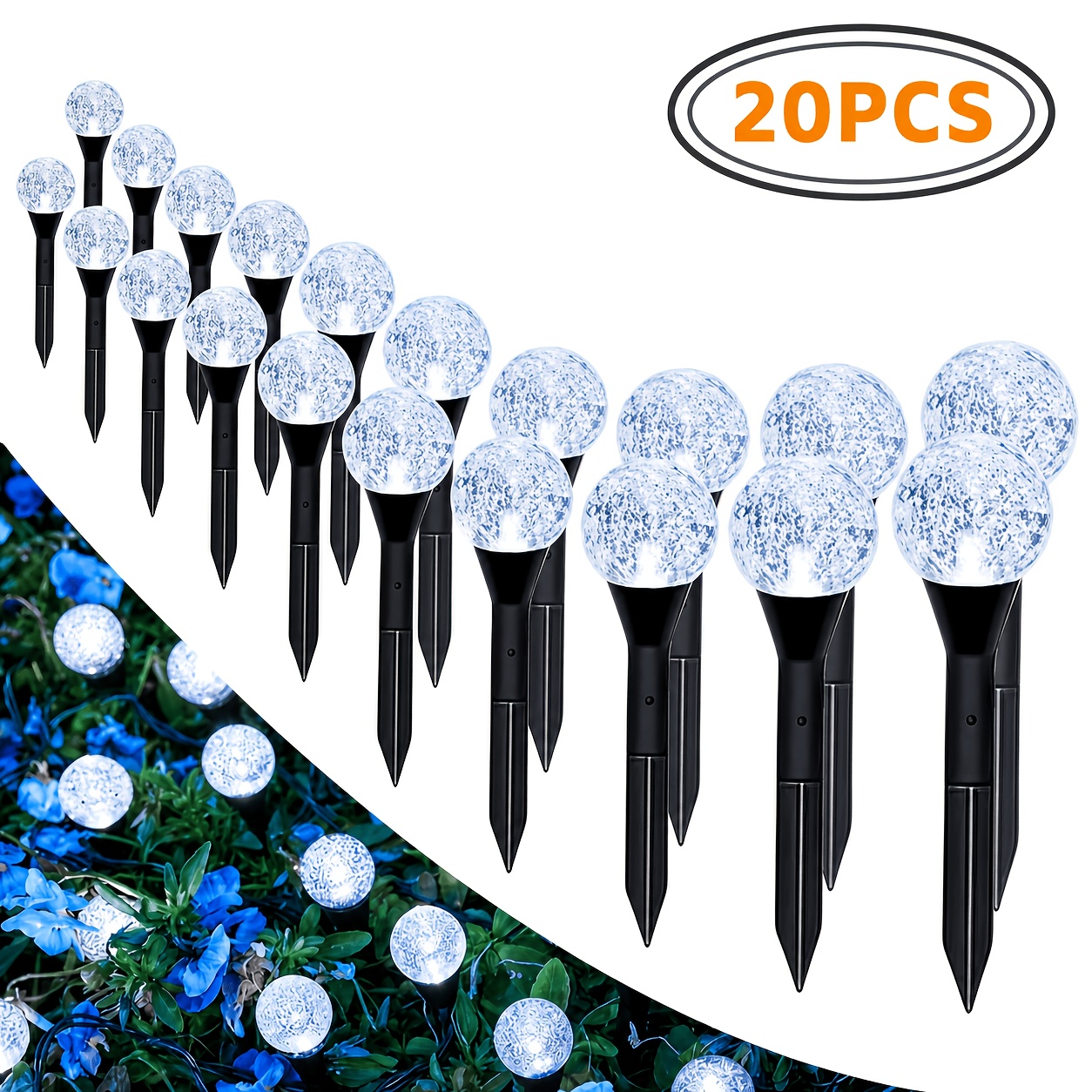 20pcs Solar Garden Crystal Lights, Ip44 Outdoor Lawn Lights With 8 Lighting , Daytime Auto-off And Night-on For Summer, Camping, Christmas, Wedding, Party, Birthday Pathway Decorations