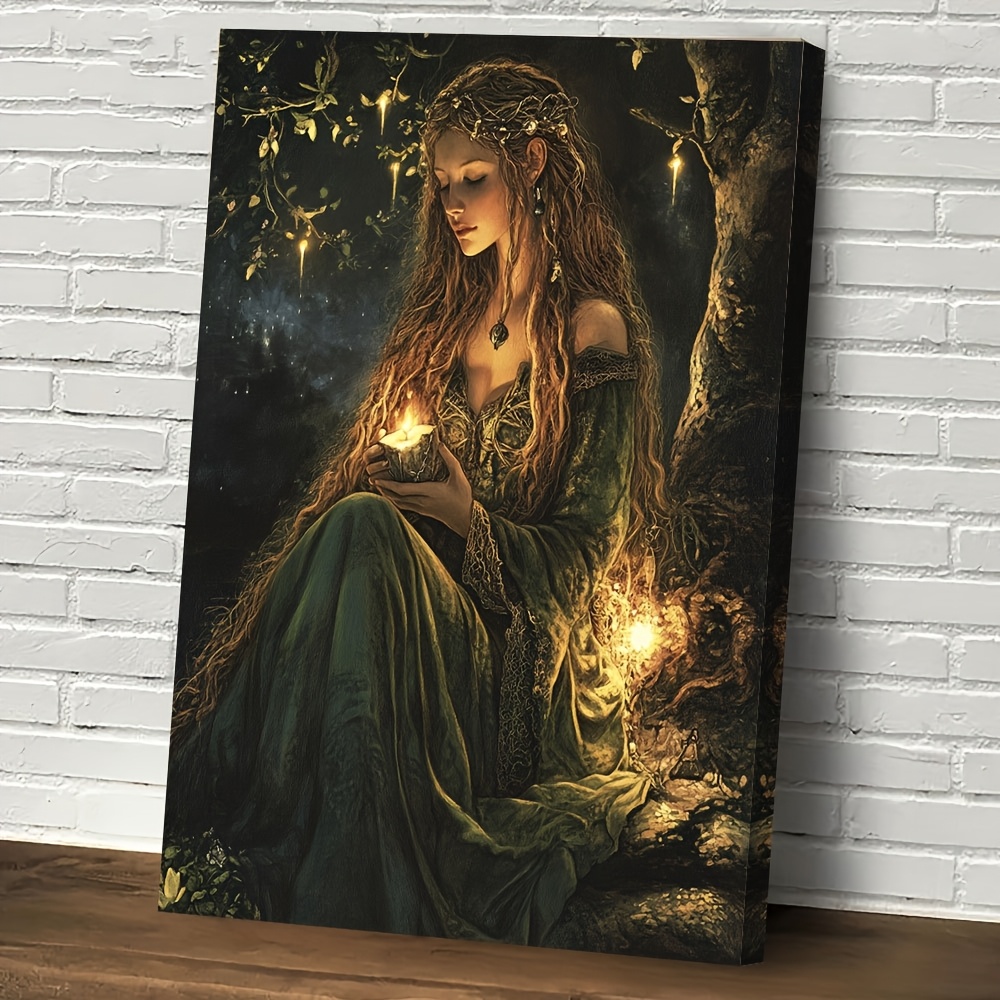 TEMU 2d Flat, 1pc Wood Frame Canvas Wall Art - Brigid Celtic Pagan Goddess, 11.8x15.7 Inches, Ready To Hang Home Decor For Bedroom, Kitchen, Office,