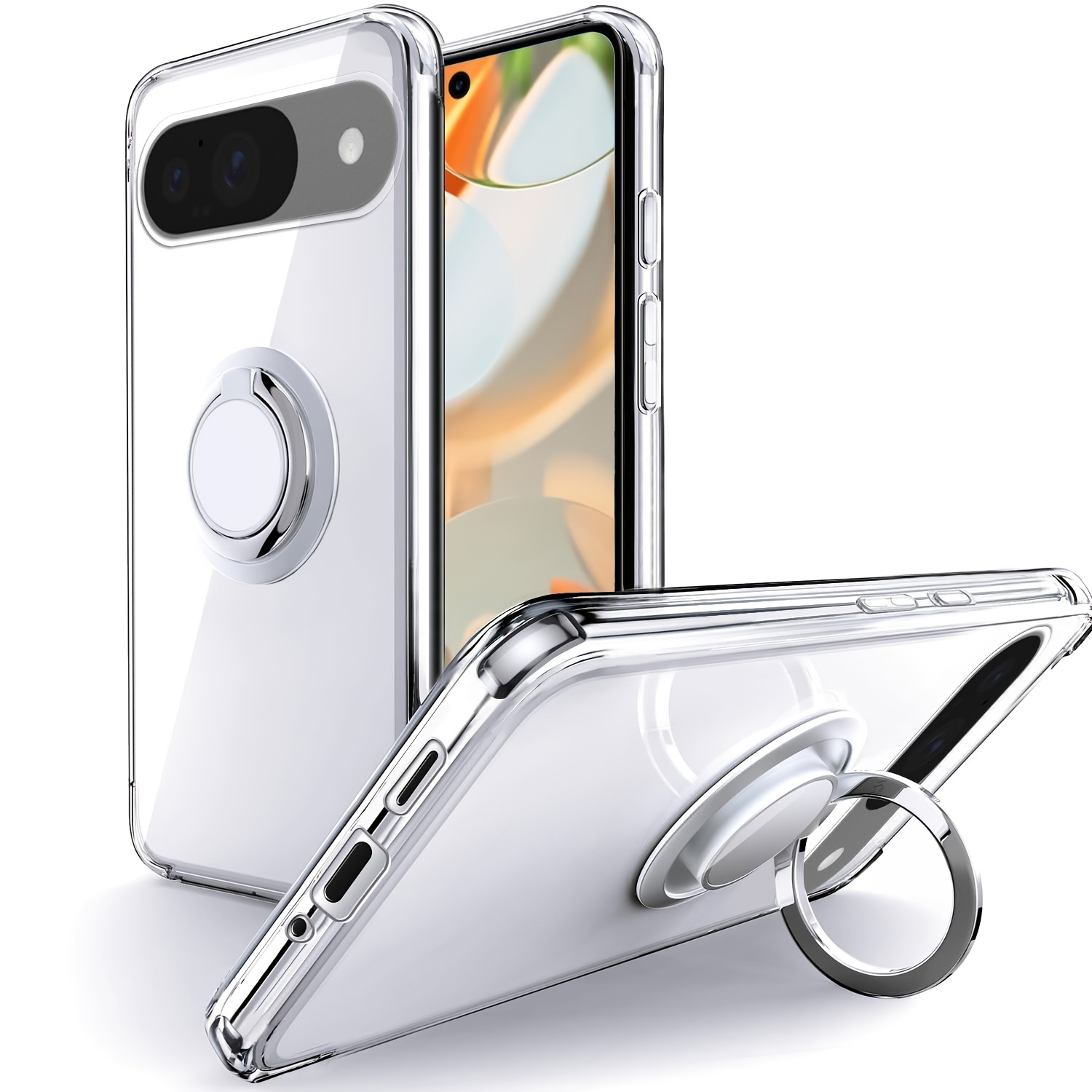 TEMU Coque de téléphone : pour Pixel 6 Pro XL, étui transparent avec anneau et support réglable, coque de antichoc absorbant les chocs pour Google