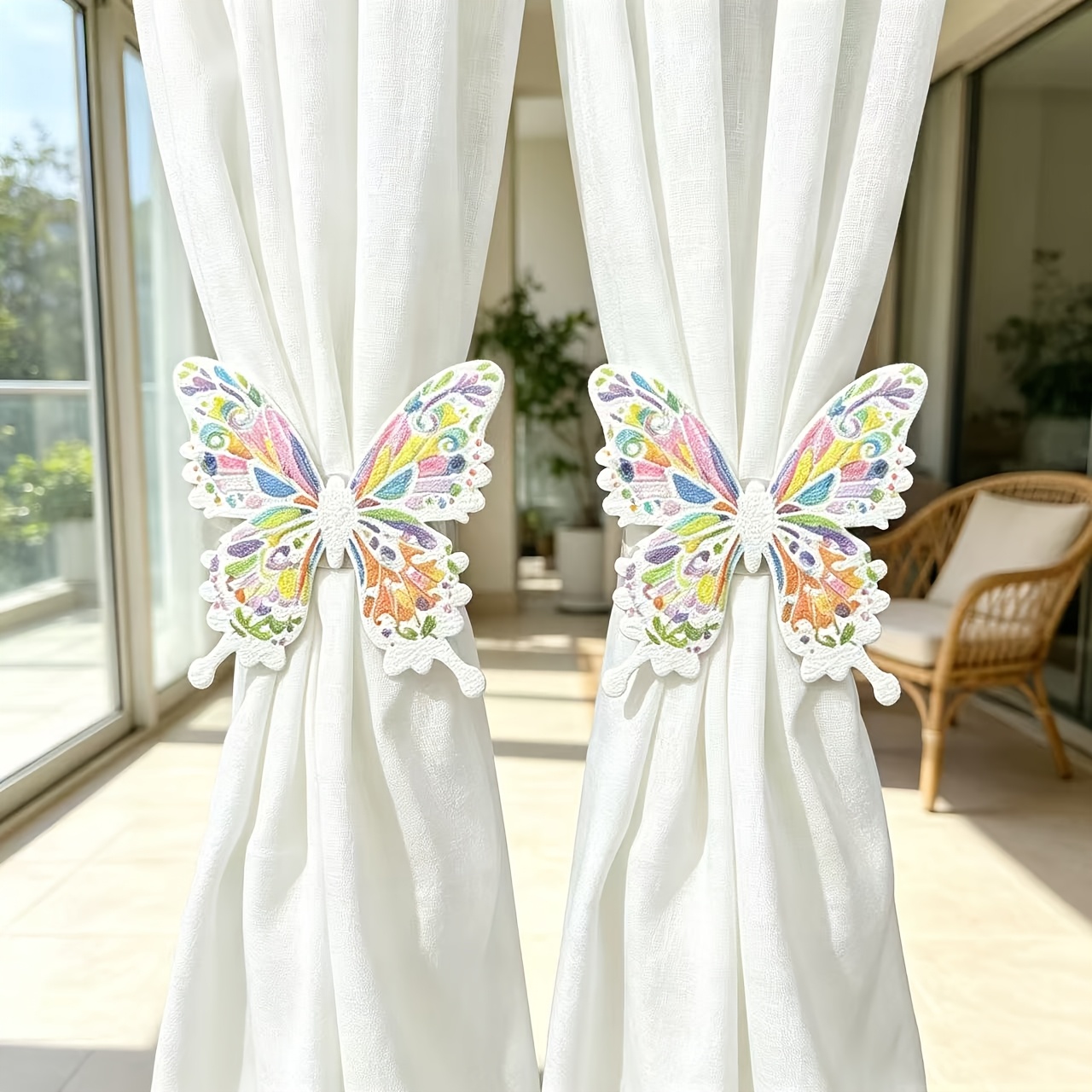 TEMU 2pcs Colorful Curtain Tiebacks Clips, Decorative Hand-painted Curtain Holdbacks, Aesthetic Window Curtain Fastener, Farmhouse Curtain Additions