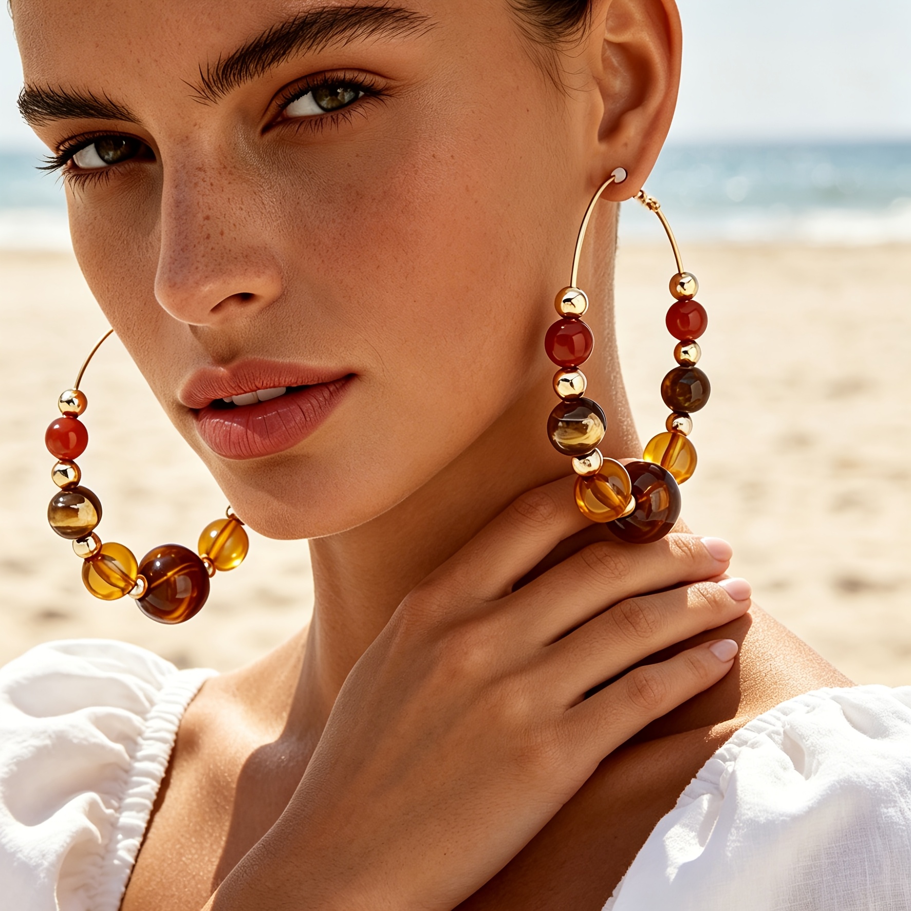 Women's Bohemian Large Round Bead Tassel Hoop Earrings