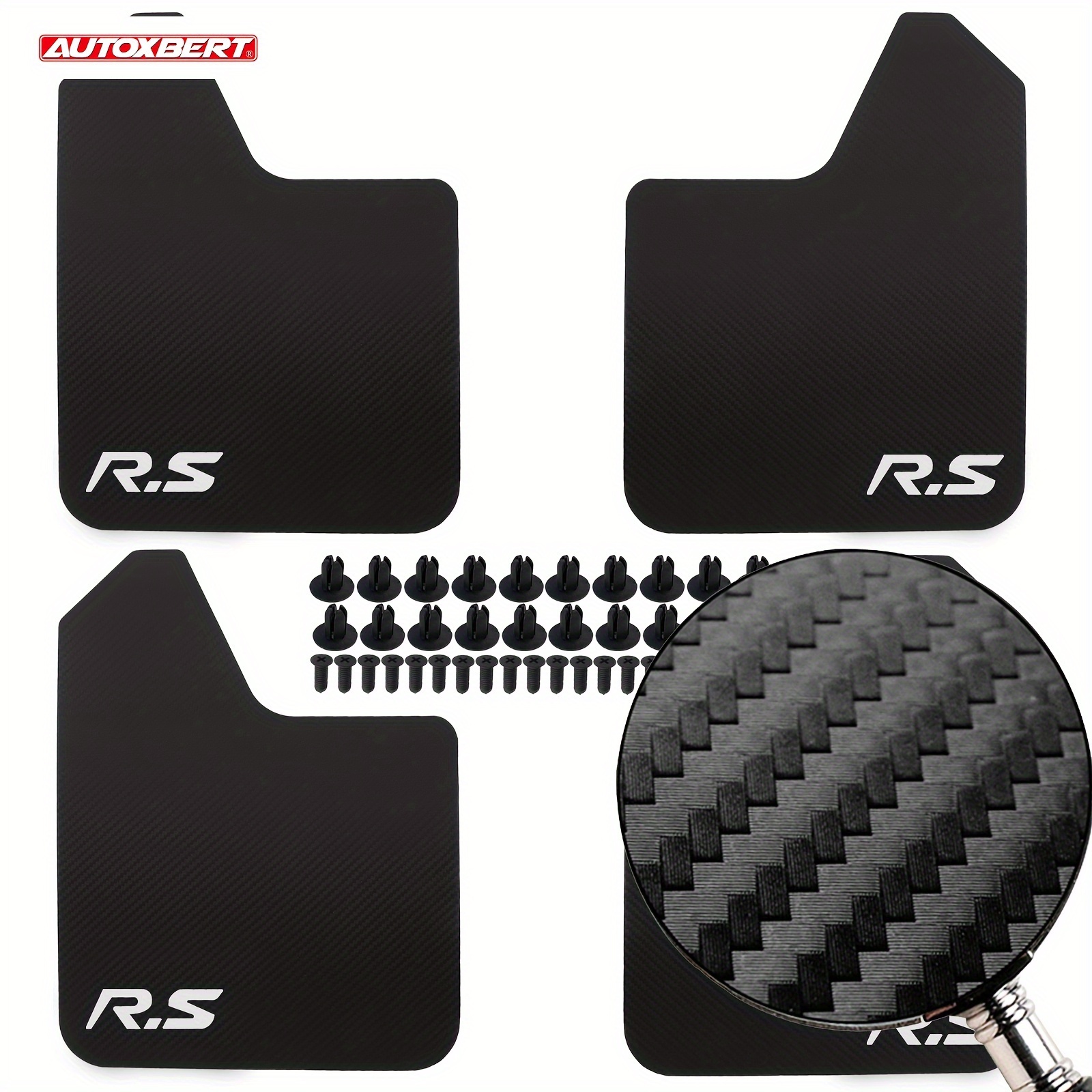 TEMU Universal Carbon Fiber Black Rs Style Mud Flaps, 4-piece Set