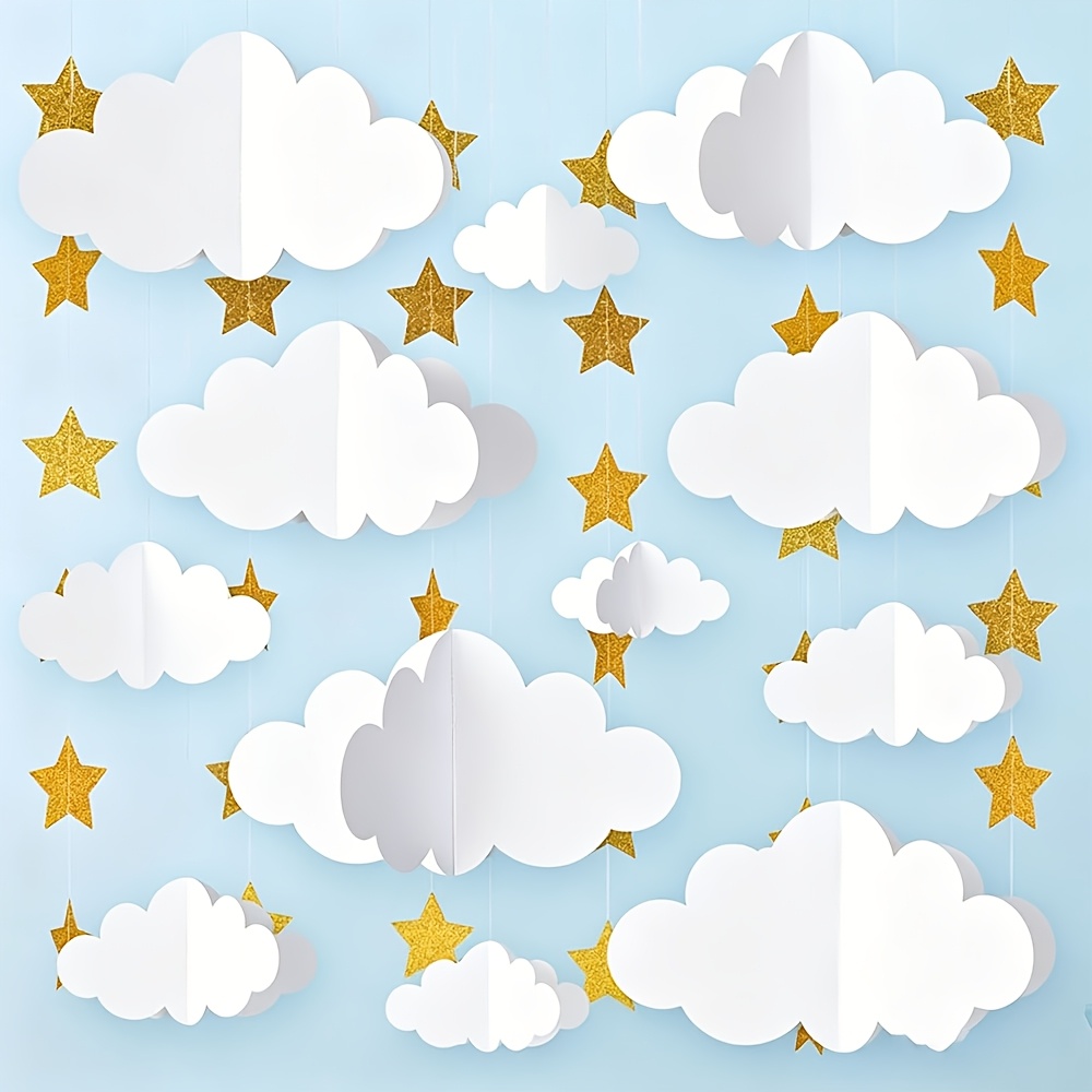 TEMU 14pcs Set: Includes 12 3d Cloud Decorations (hanging Clouds) For Ceiling Decorârealistic Clouds And Artificial Ornaments. Features 4 Different