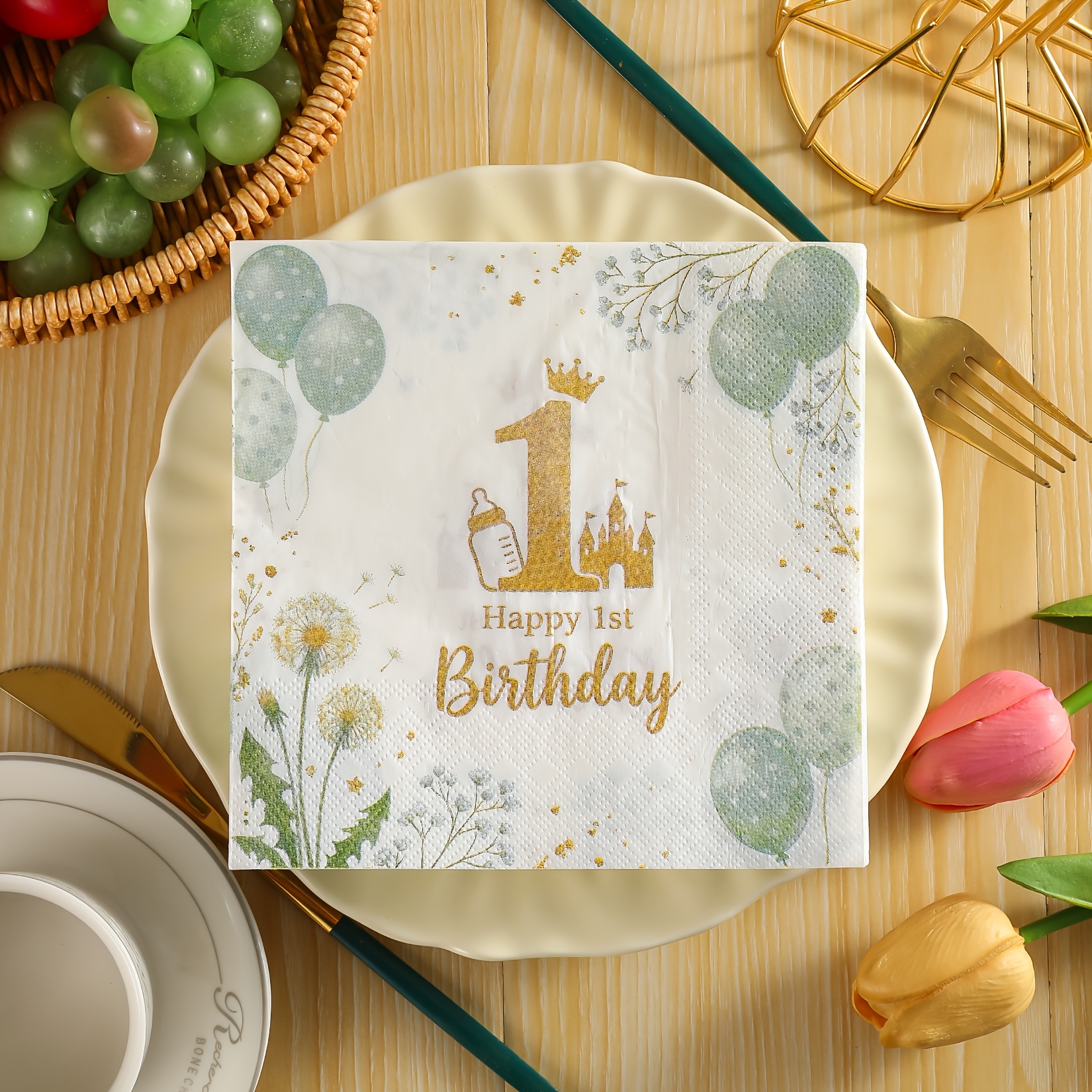TEMU 10pcs/20pcs 2026 New Style First Birthday Napkins, 13x13 Inches - Wedding Birthday Garden Party Decorative Tissues For Restaurant, Kitchen,