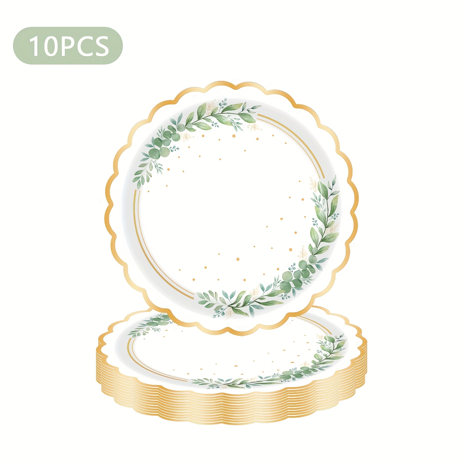 Image of Eucalyptus Greenery Paper Plates 9 Inch Sage Green Dessert Party Plates With Floral Shape Tableware For Wedding Birthday Party Baby Shower Bridal Shower