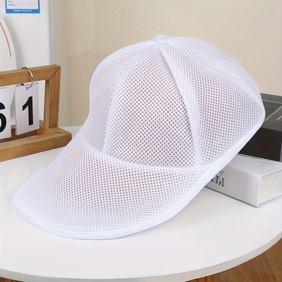 

1pc, Hat Washer For Washing Machine, Baseball Cap Cleaner/protector, Cage-style Cap Washing Rack, Unisex Cap Shaper, Made Of Polyester Fiber, White