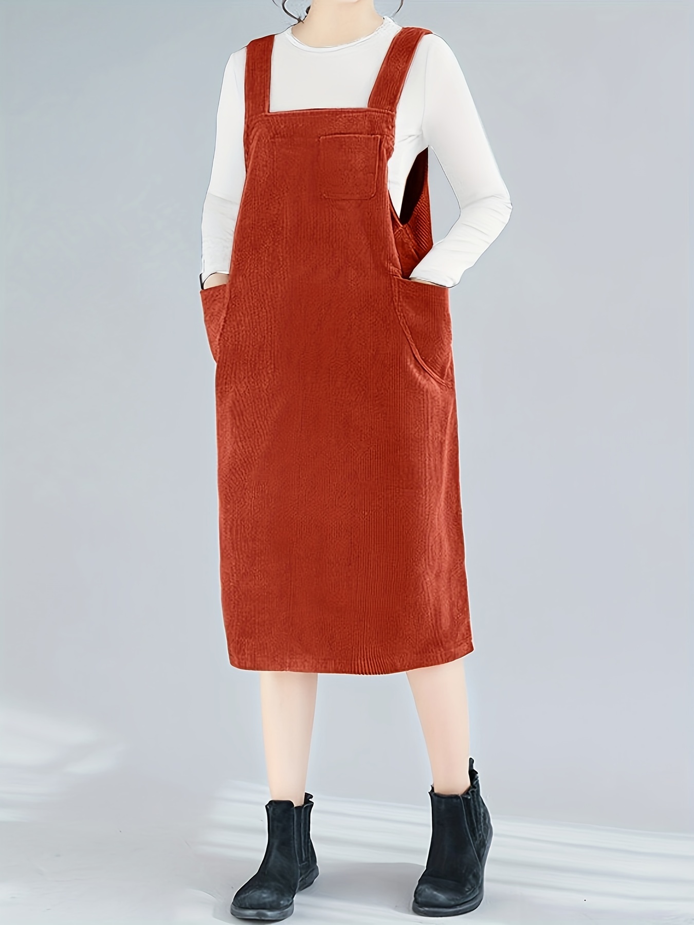 elegant plus size pinafore dresses pockets polyester blend Temu