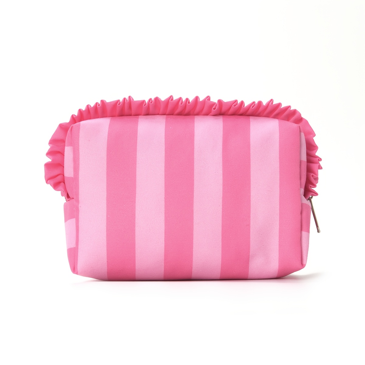 TEMU Women's Portable Makeup Bag, Striped Ruffle Zipper Storage Pouch, Travel Toiletry Bag, Large Capacity Cosmetic Organizer, Multi-functional