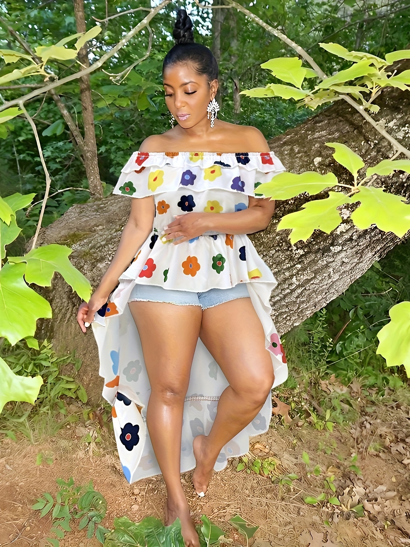 robe d'été à imprimé floral femmes épaules dénudées ourlet Temu