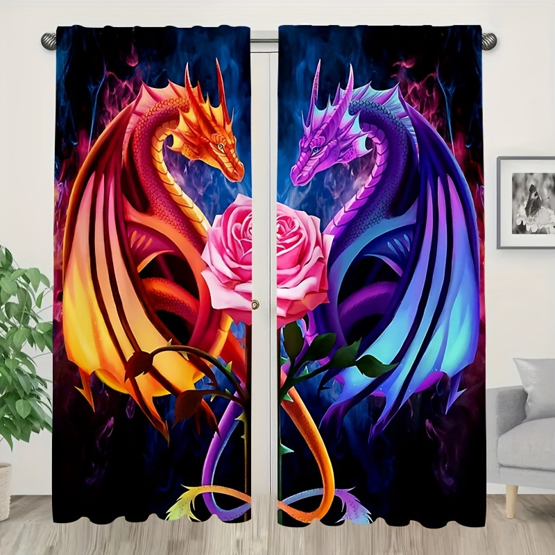 

2pcs Dragon Pattern Curtains, Decorative Window Drapes, Window Treatments For Bedroom Living Room, Home Decoration, Room Decoration