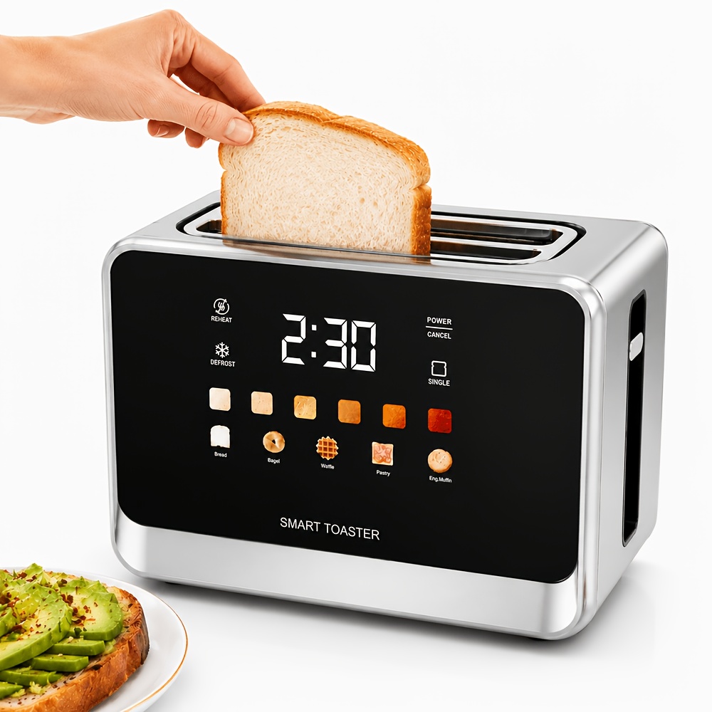 Temu – TEMU Toaster Touch Screen Toaster 2 With Lcd Display Stainless Steel Digital Timer Toasters 6 Bread Types& 6 Shade Settings Wide Slots Tostadora With