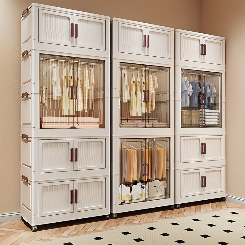 item picture portable wardrobe organizer large capacity foldable storage bins with wheels stackable lidded plastic storage bins bedroom clothing organizer for storing and organizing clothes quilts towels pillows blankets bedding books milky white