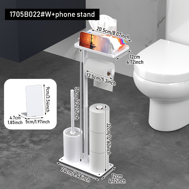 Image of 1 Set, Multifunctional Independent Toilet Paper Holder, Toilet Cleaning Brush, With Storage Tray And Phone Holder, Suitable For Home, Hotel Or Bathroom, White/black Standing Tissue Holder