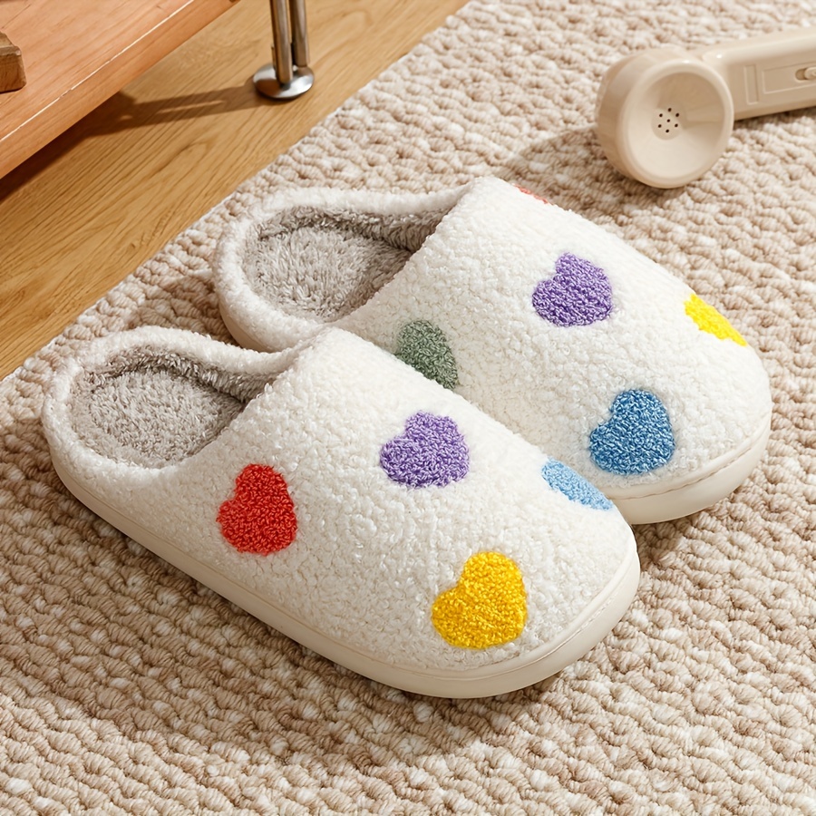 

Heart Pattern Slippers, Casual Slip On Plush Lined Shoes, Comfortable Indoor Home Slippers