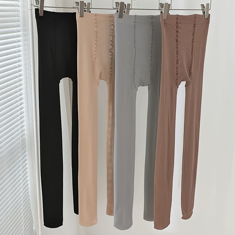 TEMU 4 Pairs Of Women's Solid-colored Tights For Spring And Autumn - Black, Beige, Light Gray, And Brown - Made Of Polyamide, Machine And Dry Cleanable, And Available In Knit Fabric