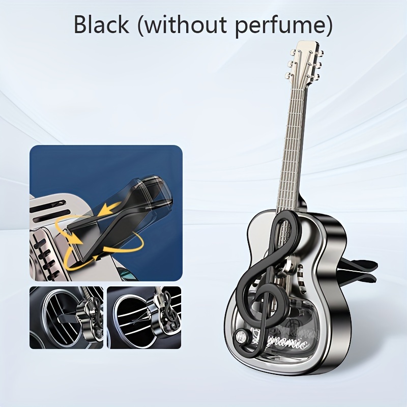 Image of Unscented Liquid-free Reusable Car Air Freshener Bottle - Glass And Abs Electroplated Car Ac Vent Clip Essential Oil Diffuser, Guitar-shaped Ornament (essential Oil Not Included)