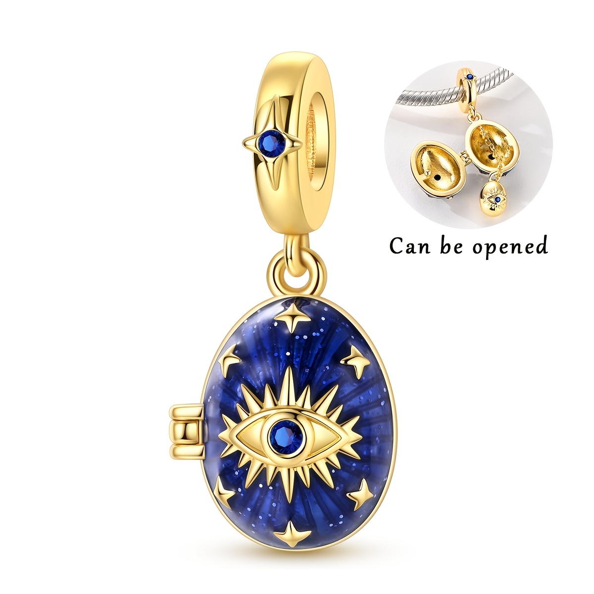 TEMU 1pc 18k Golden Plated Golden Openable Eye Egg Charm Mysterious Starry Sky Charms For 3mm Bracelet Necklace Making Gift For Fantasy Style Lovers