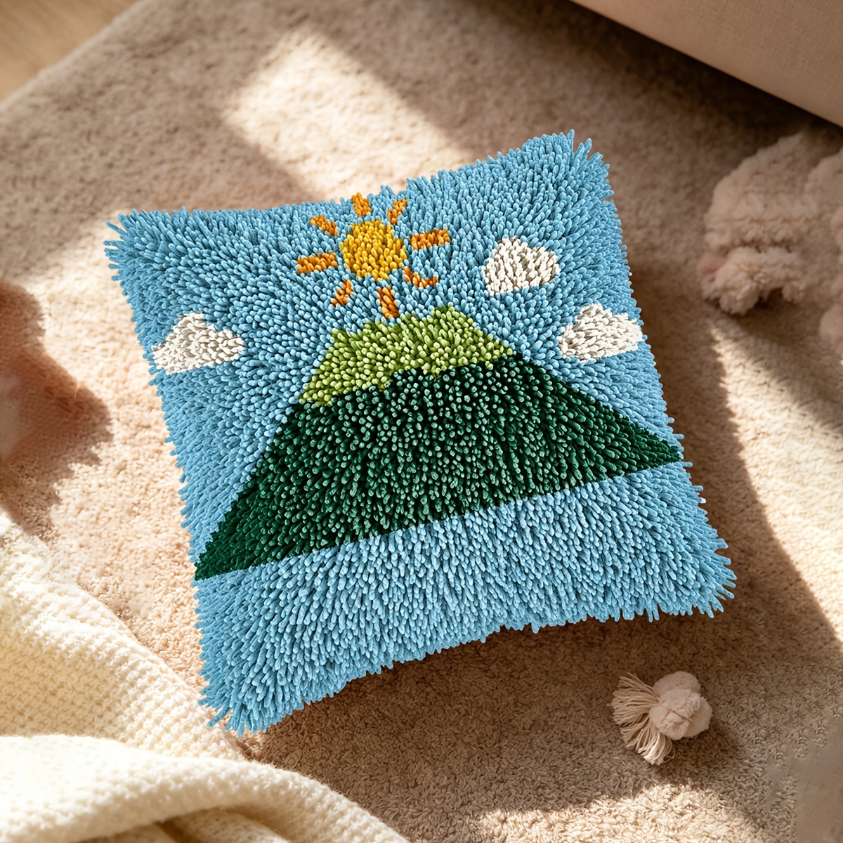 Handmade Mountain Pattern Latch Hook Pillow Kit for Home Decor
