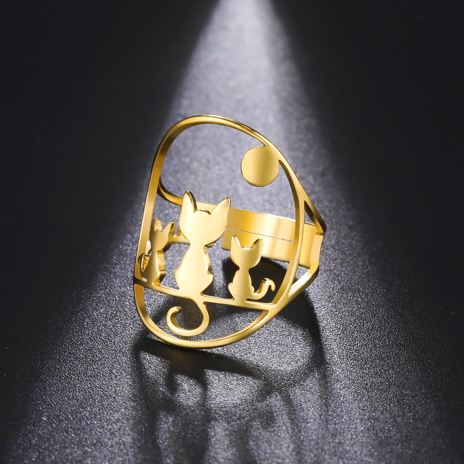 Men's Cute Animal Jewelry, Hollow Three Cats Open Ring