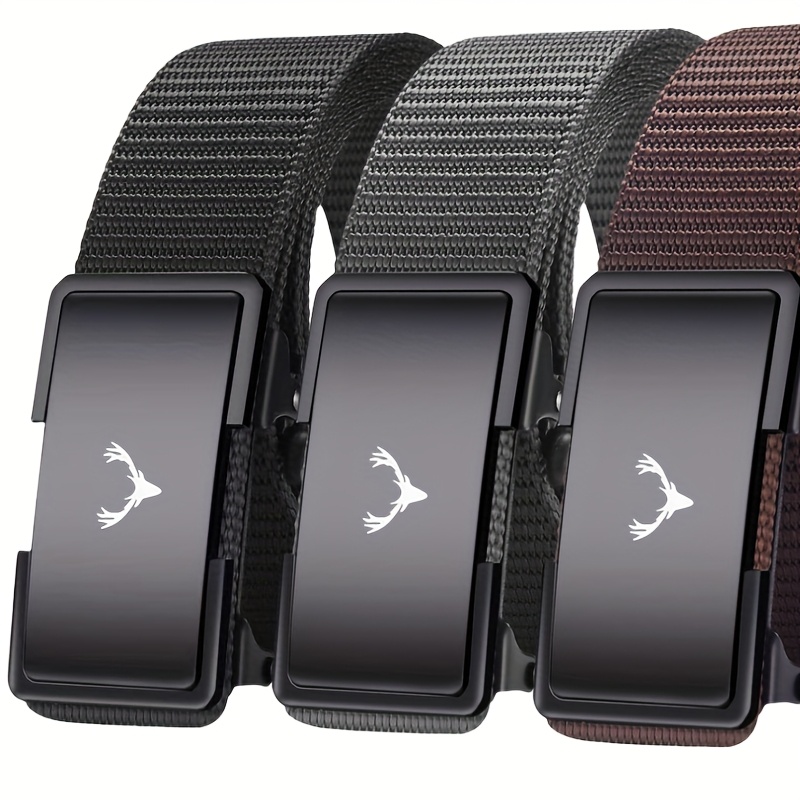 Men's Canvas Deer Head Pattern Belt Automatic Buckle Business Style