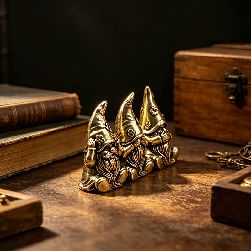 TEMU Figurine de trois nains « Trois » en laiton vintage : « Ne voir aucun mal, ne pas le mal, ne pas dire le mal », décoration de bureau nordique