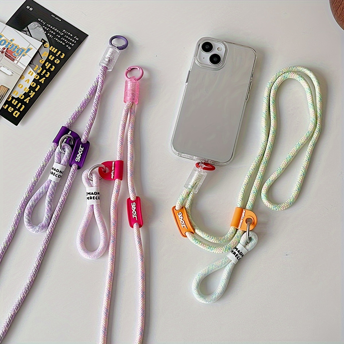 

Double-clasp Phone Lanyard With Adjustable Length - Durable Polyester Fiber Material - Suitable For Both Men And Women - Perfect For Hanging Cameras, Necklaces, Or As A Keychain