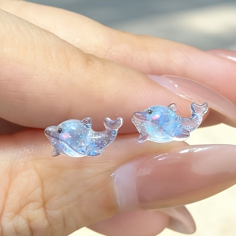 Ice Blue Dolphin Stud Earrings, Casual Wear Accessories
