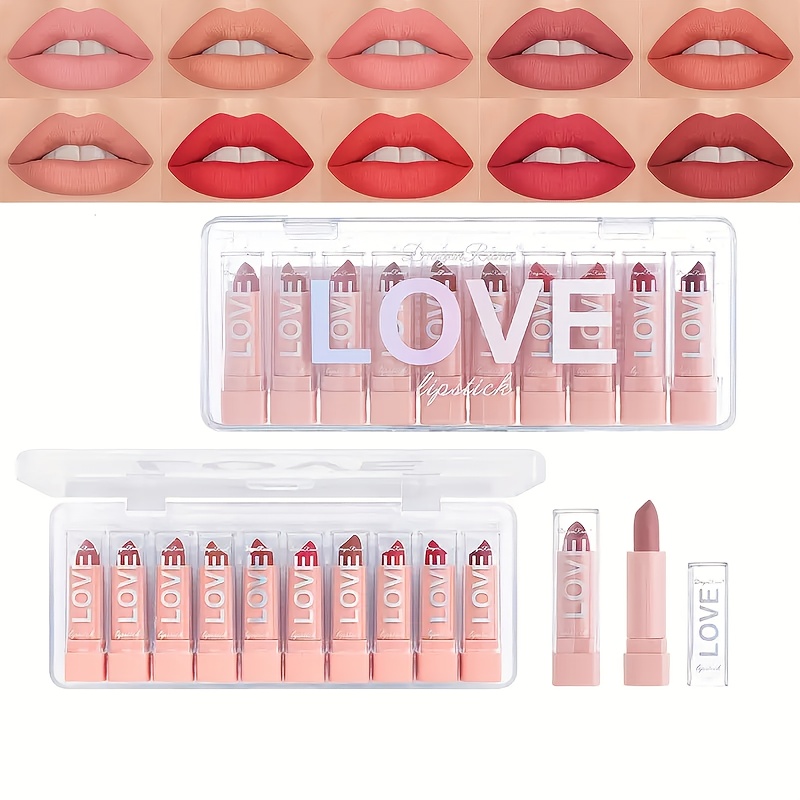 TEMU 10pcs Velvet Matte Lipstick Set, Mini Size, And , Easy To Apply, Moisturizing Lip Color Gift Set, Nude And Sampler, Portable, Ladies' Lip Makeup Gift