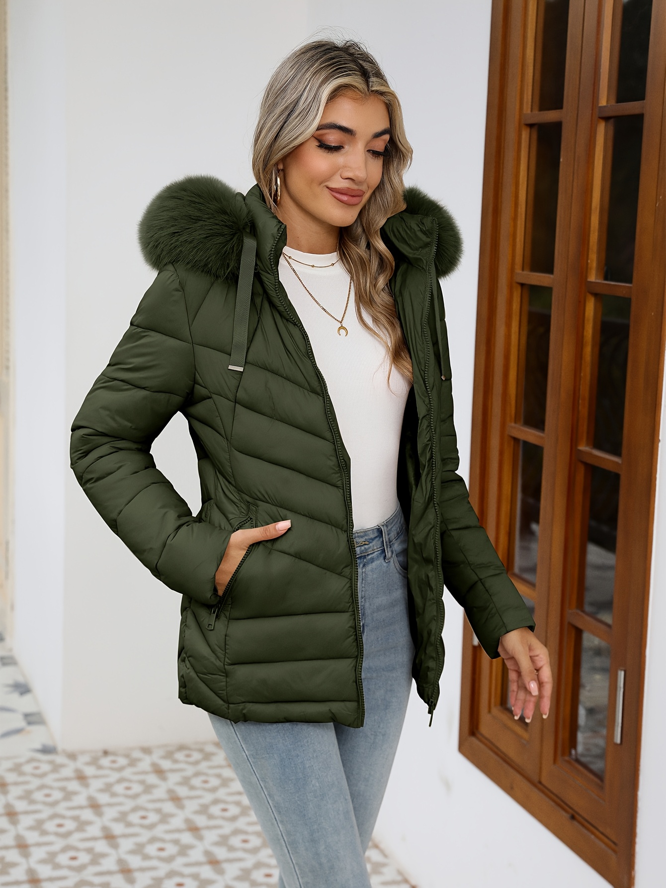 womens elegant hooded jacket lightweight winter coat zipper Temu