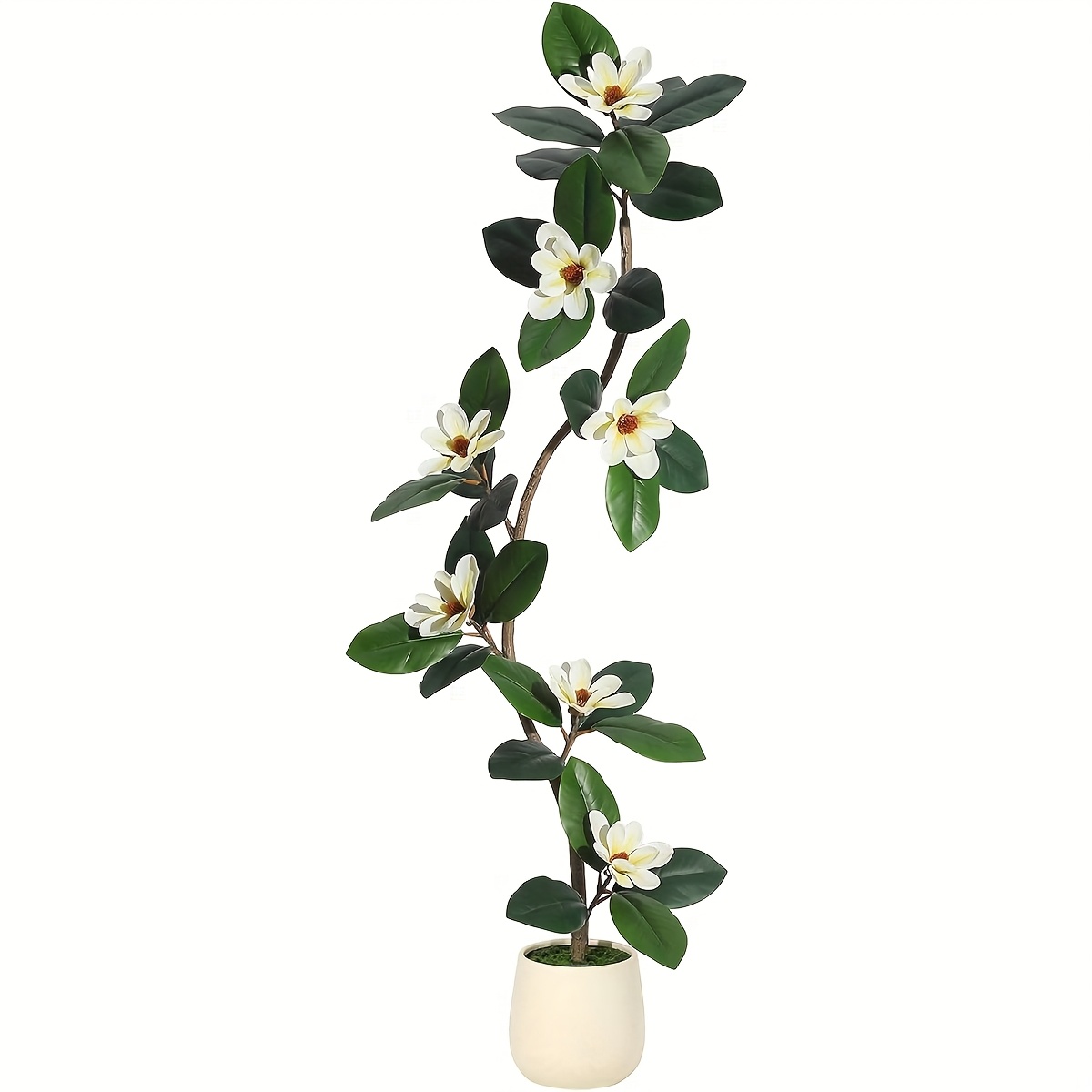 TEMU Artificial Tree With White Planter, Faux Plants Indoor Faux Floor Artificial Trees With Magnolia Flowers, Fake Tropical Plants, For Home Office