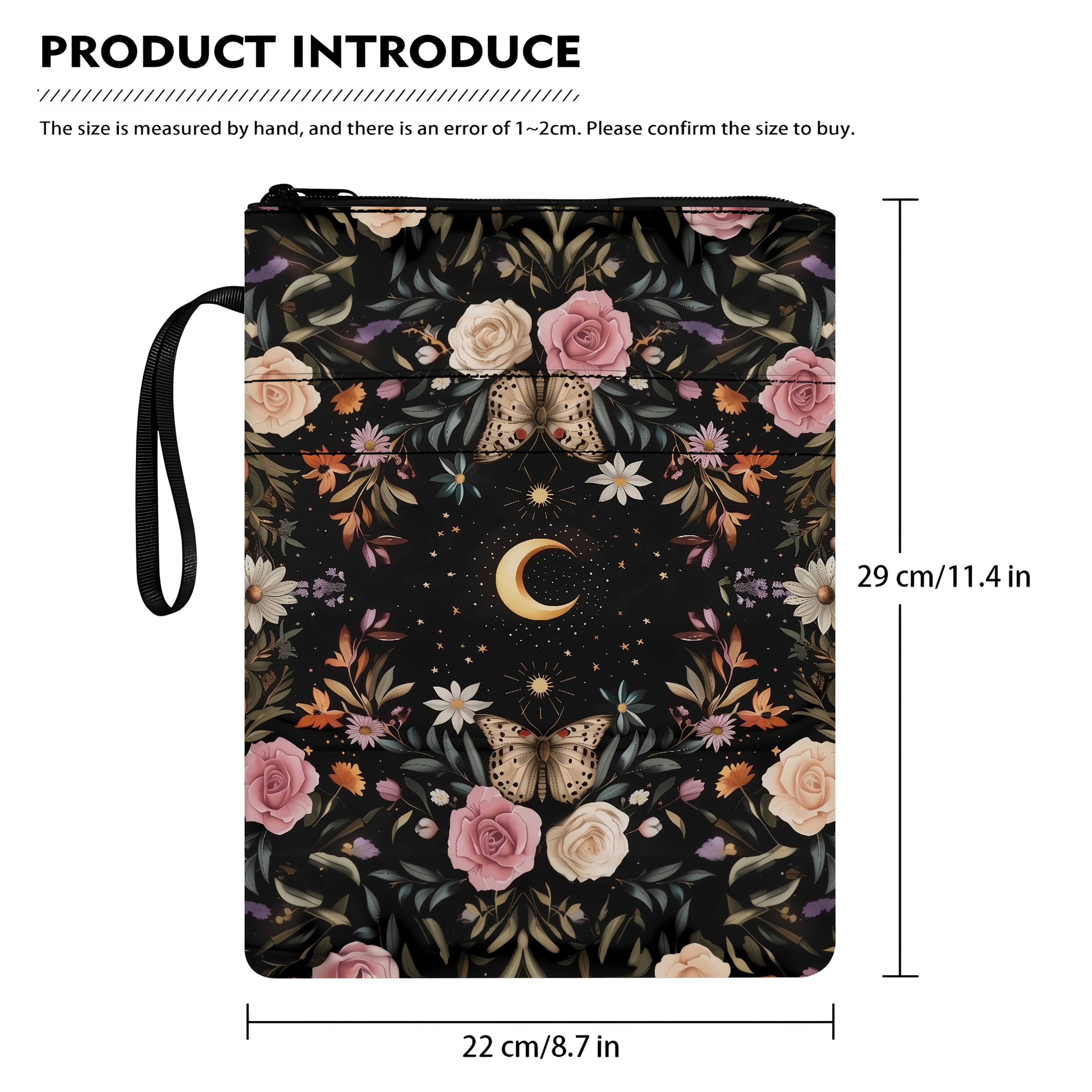 Image of A Zippered Book Cover Featuring Butterflies And The Moon, A Protective Sleeve For Books, Including Book Covers, Book Protectors, Book Bags, And Printed Book Sleeves With Pocket, Washable Book Boxes