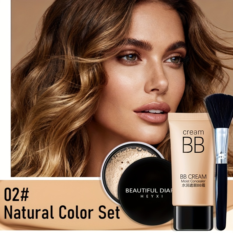 Ensemble de Cosmétique facial parfait et, fond de BB crème totale, poudre libre waterproof, pinceaux et éponge,…: retailer-supplied image