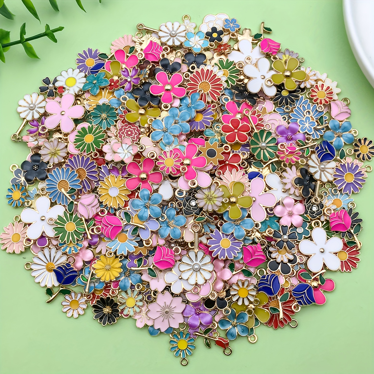 

Bulk Assorted Enamel Flowers Golden Plated Charms - Perfect For Diy Jewelry Making