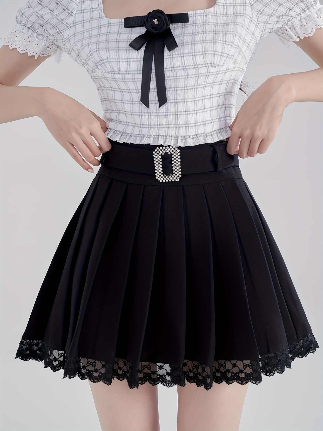 Solid High Waist Flared Skirt, Elegant Zip Back Mini Skirt, Women's Clothing