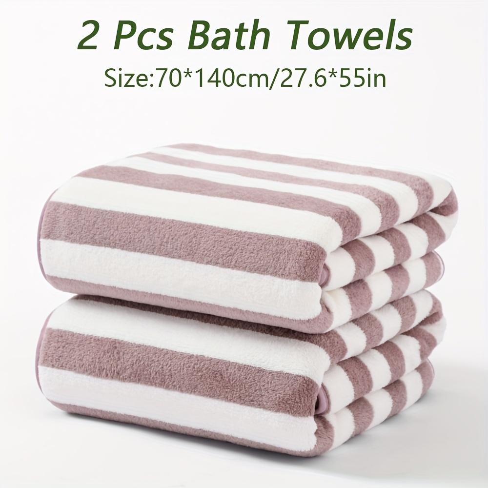 

2pcs Microfiber Striped Large Bath Towel, Absorbent & Quick-drying Showering Towel, Super Soft & Skin-friendly Bathing Towel, For Home Bathroom, Ideal Bathroom Supplies