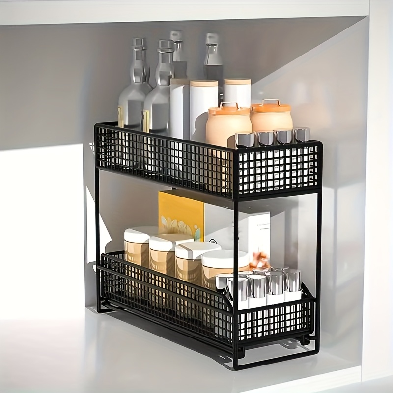 a large capacity under sink storage rack multifunctional metal organizer with shelves for bowls dishes and condiments an   for kitchen cabinet space kitchen storage rack black white Product details 7