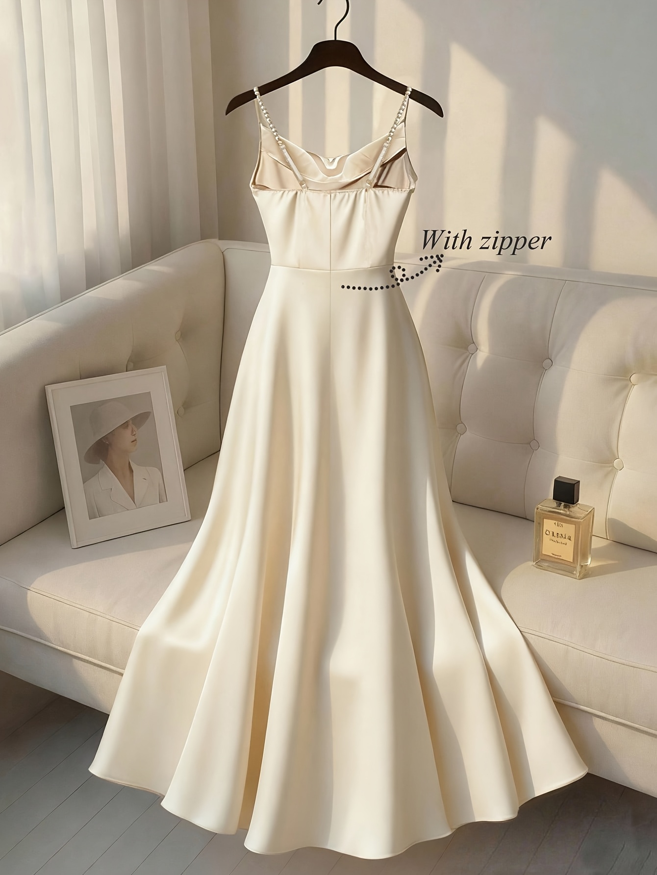 satin cami dress pearl straps evening gown womens pearl - Temu Saudi Arabia