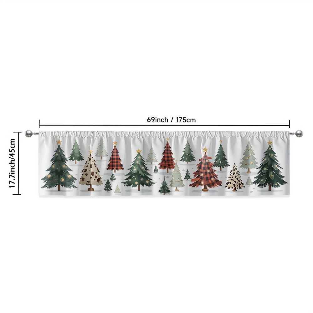 TEMU 1pc, Golden Santa Snowman Christmas Tree Window Valance, 100% Polyester (without Rod), Ideal For Kitchen, Restaurants, Living Room