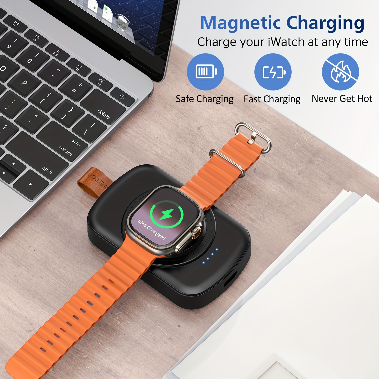 Watch Portable Charger Wireless Magnetic Power Box, Travel Keychain Accessory Watch Charger, For IWatch Series 9/8/7/6/5/4/3/2/SE/Ultra- Fast Charging For Emergency 1800mAh
