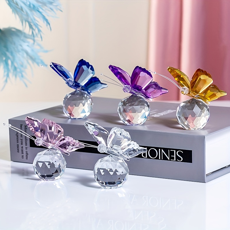 

Elegant Crystal Butterfly Figurine With Clear Glass Ball Base - Perfect For Home Decor
