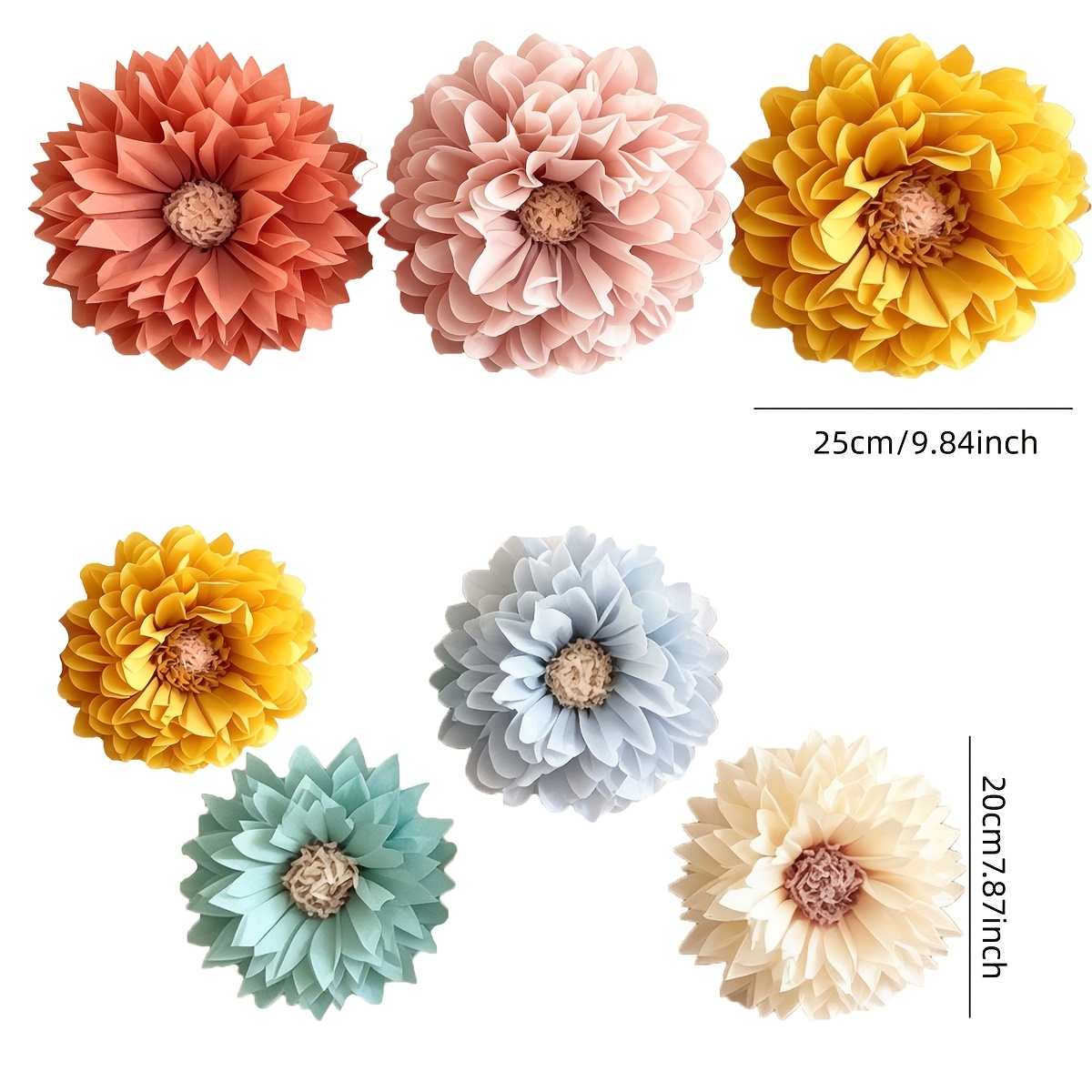 TEMU 7pcs Blue Orange Sunflower Pom-poms Party Decorations, Tissue Pom-poms For Birthday Party, Family Gathering, Wedding, Thanksgiving, Classroom