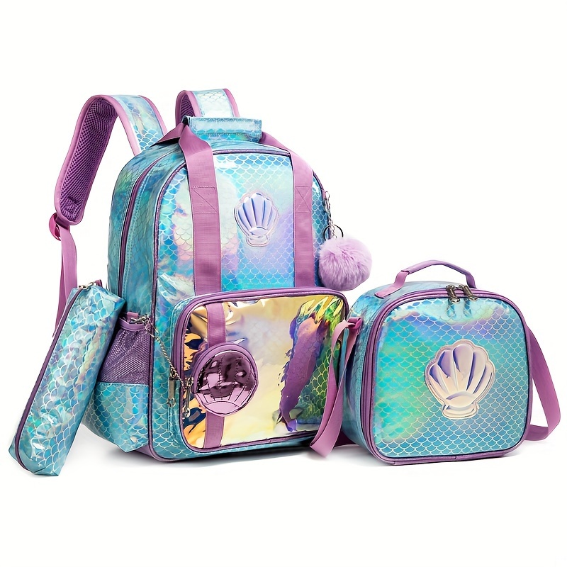 

Chic 3-piece Backpack Set For Girls - Includes 17" Laptop Bag, Insulated Lunch Tote & Pencil Case - Durable Polyester With Zip Closure