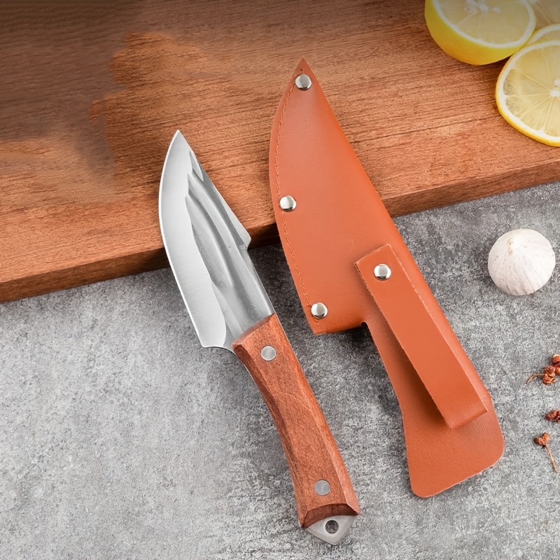 TEMU Portable Pocket Mini Knife With Leather Case, Stainless Steel Fruit Knife For Men, Camping, Backpacking And Outdoor - Durable High-hardness Blade, Easy To Carry And Use
