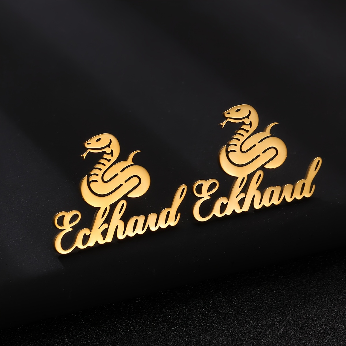 Custom Name Golden Snake Earrings, Personalized Cartoon Cobra Studs