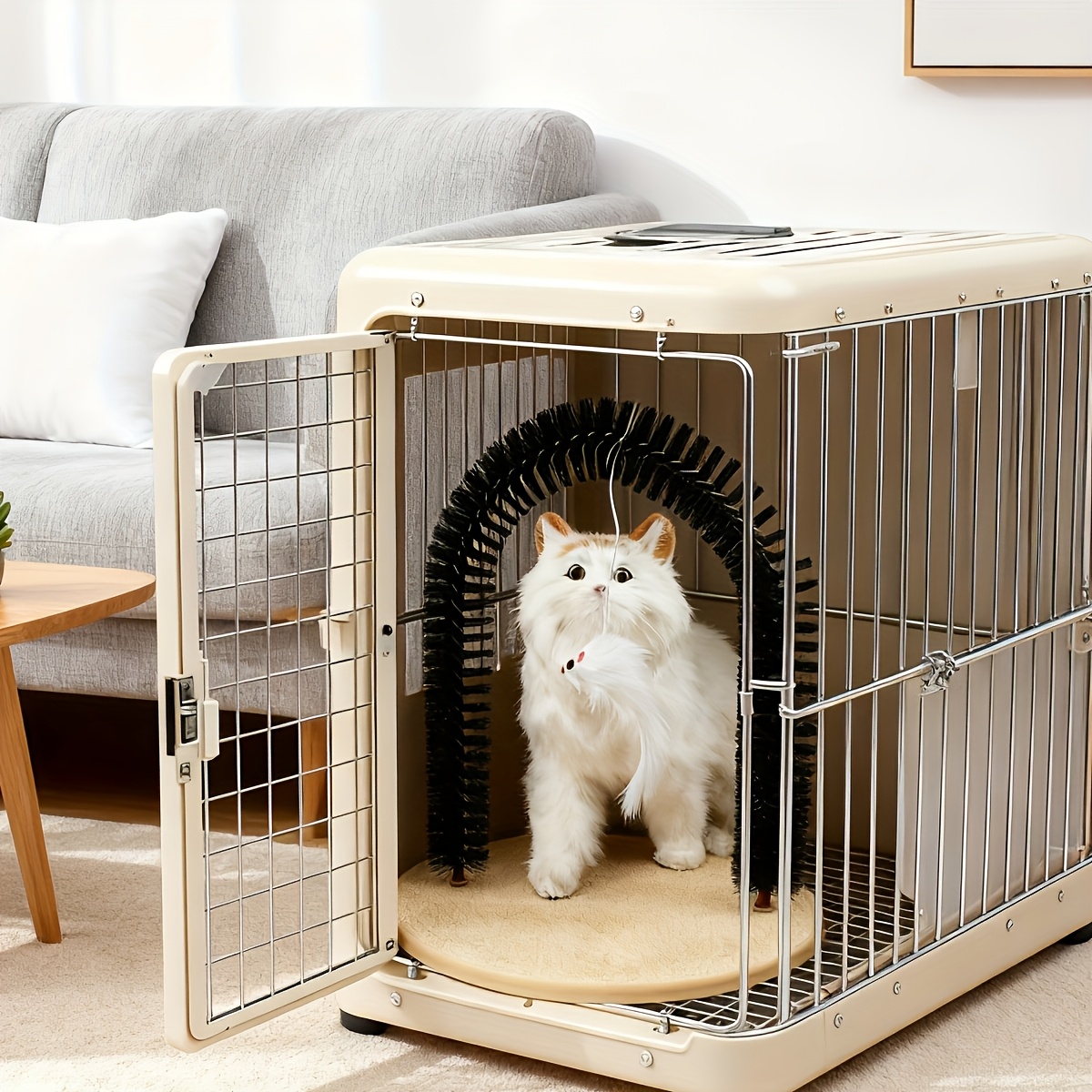 Station de grattage et de toilettage pour chats avec design en arc | Brosses en nylon résistant, griffoir et masseur pour chats d'intérieur, surface rembourrée douce (seulement la brosse, pas la base)