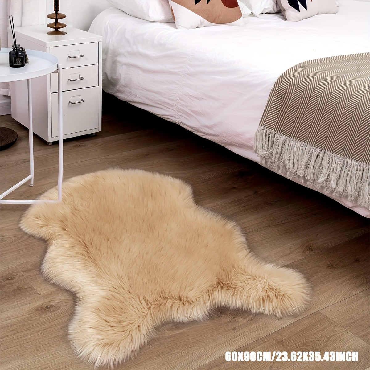 1pc Khaki Artificial Rug Thick Fluffy Soft Non-slip Carpet For Home Bedroom Living Room