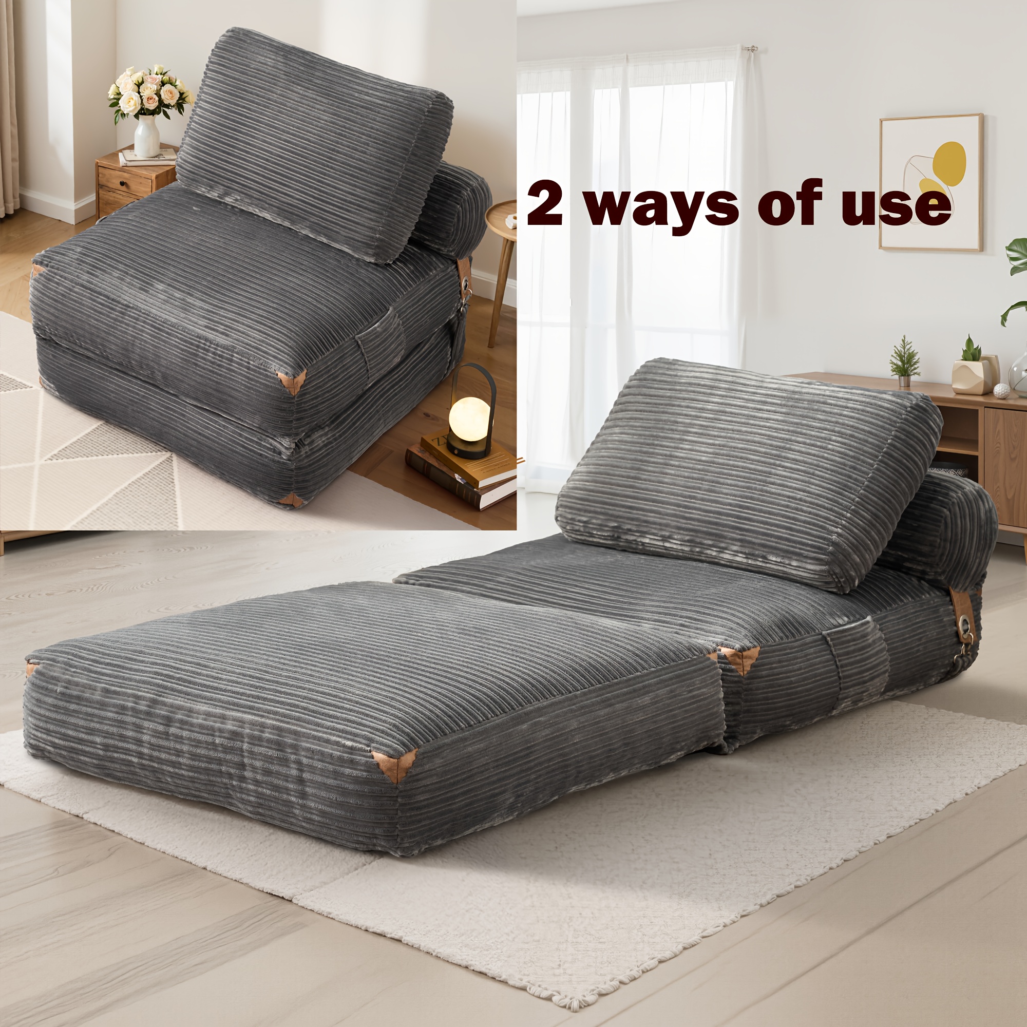 TEMU No Assembly Needed For This Sleeper Chair, Featuring A Corduroy Design That Converts Into A Bed Or Single Sofa. Ideal For Compact Bedrooms, It