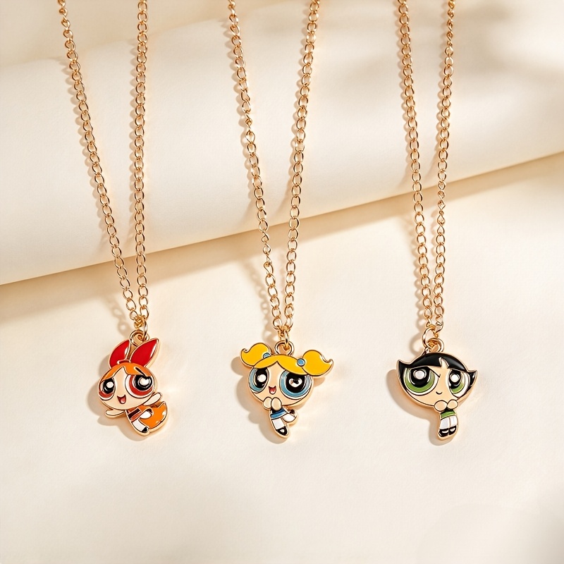 TEMU 3pcs Cartoon Pendant Necklace Set For, Alloy Jewelry, Cute Daily Wear Necklaces Gift For, For